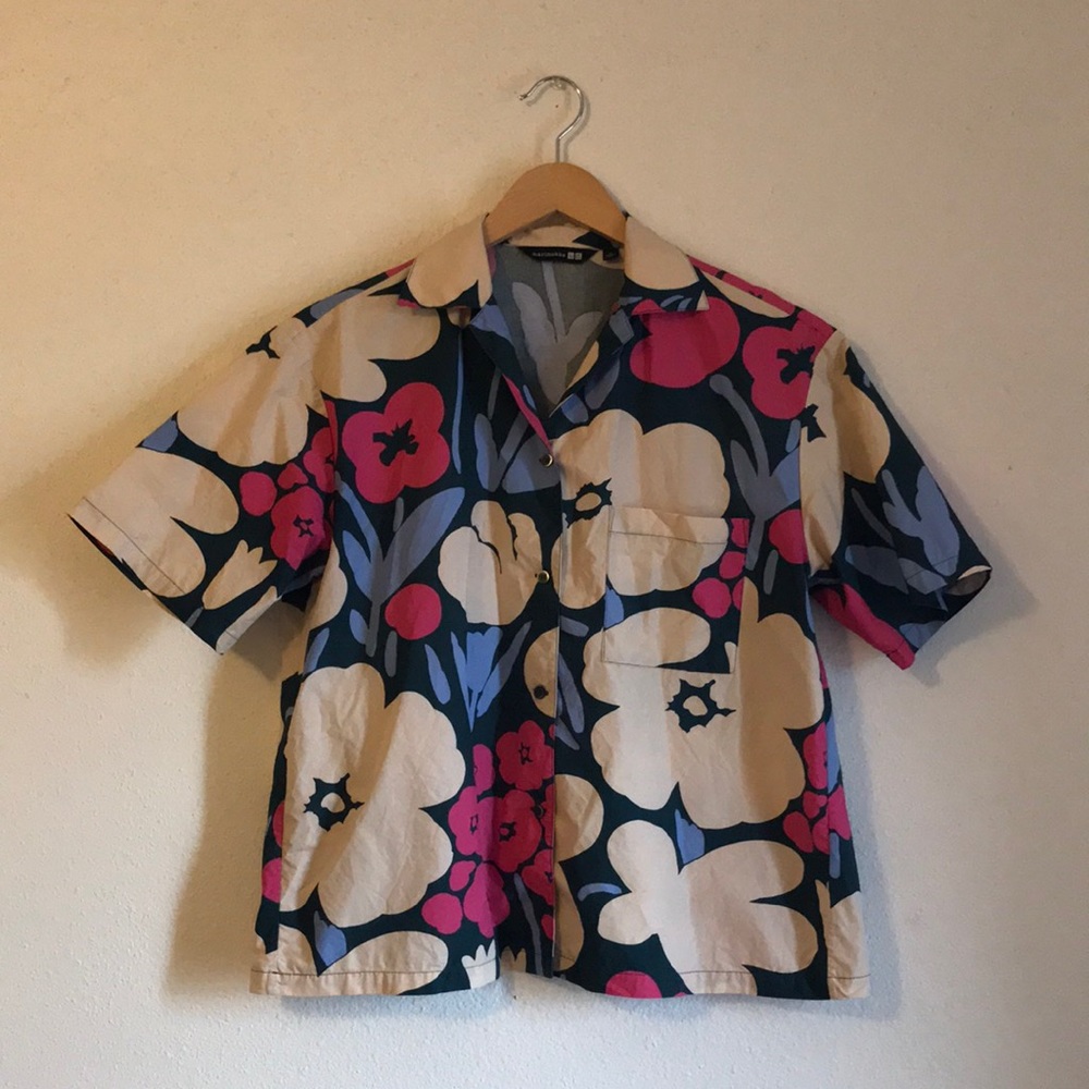 Uniqlo x Marimekko Cotton Open Collar Short-Sleeve Shirt size Large
